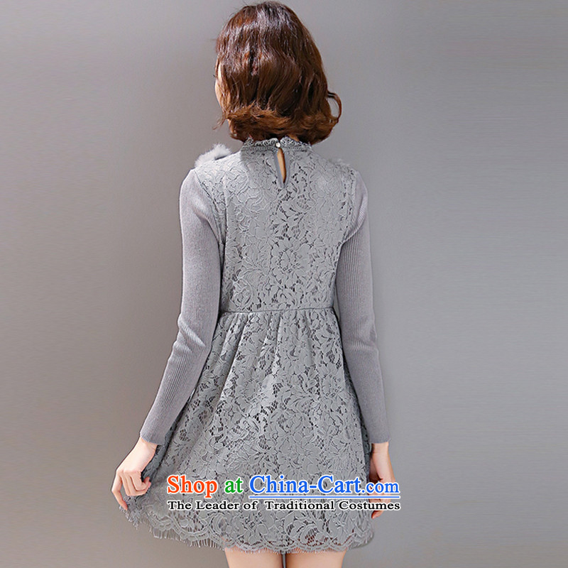 To Van Gogh figure for autumn and winter 2015 Korean version of large numbers of ladies thick sister plus extra thick solid relaxd lint-free dresses D8008  XXXL, gray colors to Van Gogh figure (de jure consultative organ) , , , shopping on the Internet