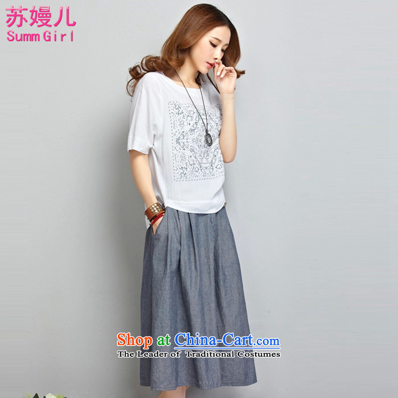 Su-Man Ka Bo new summer 2015, larger female Korean short-sleeved stitching Sau San two kits cotton linen dresses G3463 picture color XXL, Su-a (SUUM  Xiaoman GIRL ) , , , shopping on the Internet