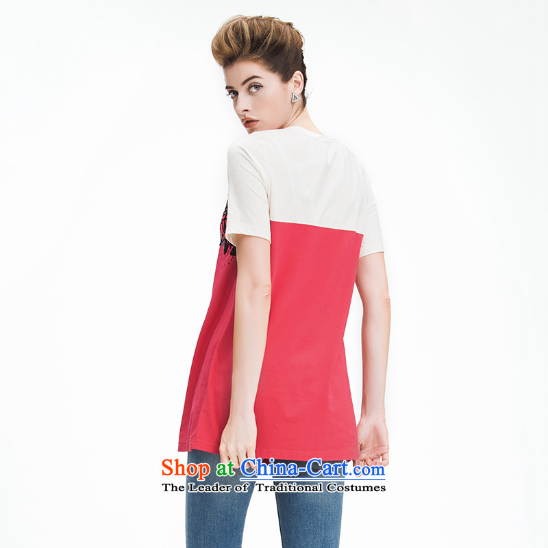 The former Yugoslavia Migdal Code women 2015 Summer new stylish mm thick color blocks stitching T-shirt 952153879 embroidered red 4XL, Yugoslavia Mak , , , shopping on the Internet