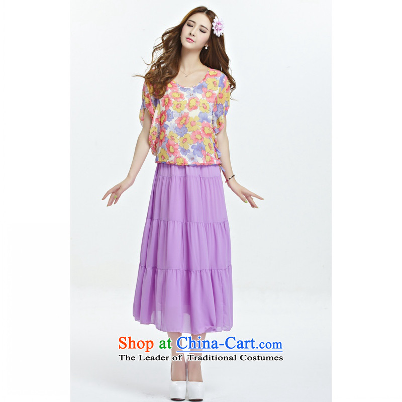 C.o.d. larger female thick MM video thin two kits for summer 2015 new Korean modern pastoral stamp chiffon shirt + upper body long skirt purple 5XL, land still El Yi shopping on the Internet has been pressed.