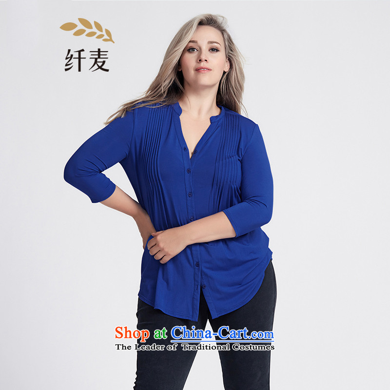 The former Yugoslavia Migdal Code women 2015 Autumn replacing the new mm thick sleek and hem graphics thin temperament shirt 953013274 blue XL