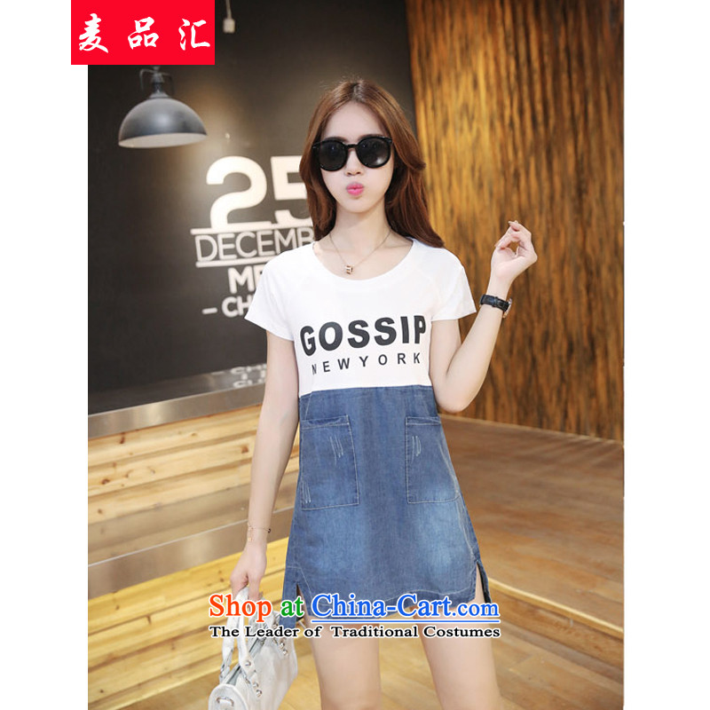 Mr Hui?2015 summer products new denim dress code _ of the Fat MM to intensify the long loose video thin short-sleeved A Skirt?5 178?White?XL