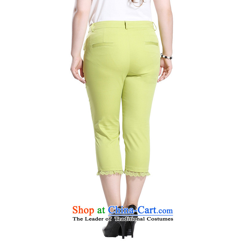 The former Yugoslavia Li Sau 2015 Summer new larger women in comfortable waist candy colored hem lace stitching castor trousers video thin wild pant Q7676 Green 34 small Li Sau-shopping on the Internet has been pressed.
