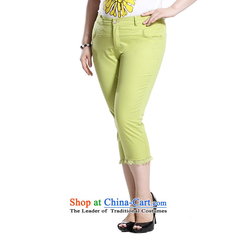 The former Yugoslavia Li Sau 2015 Summer new larger women in comfortable waist candy colored hem lace stitching castor trousers video thin wild pant Q7676 Green 34 small Li Sau-shopping on the Internet has been pressed.