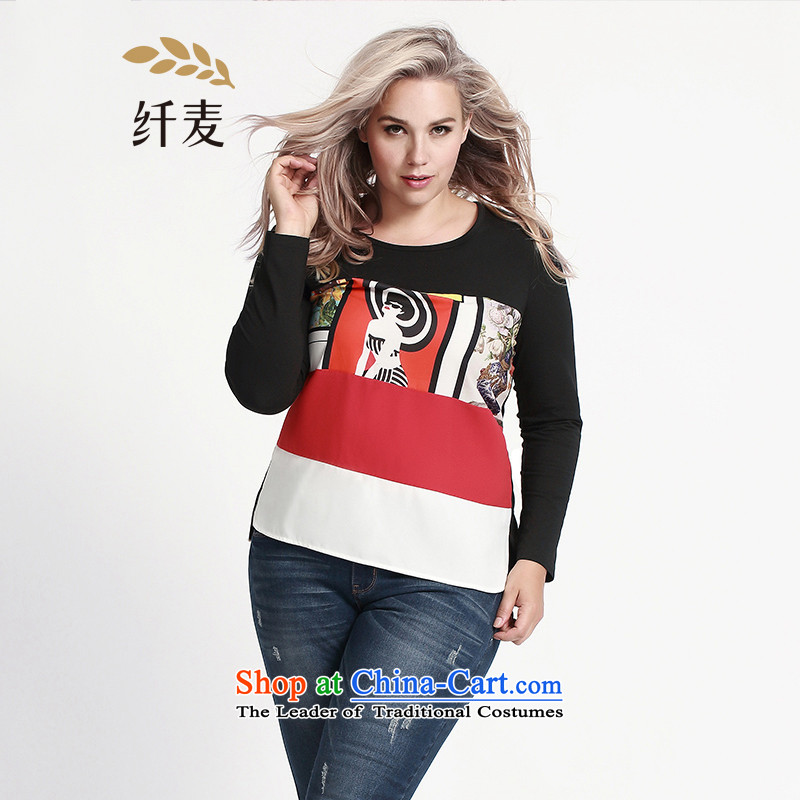 The former Yugoslavia Migdal Code women 2015 Autumn replacing new stylish mm thick abstract painting case long-sleeved T-shirtblack5XL 953365448