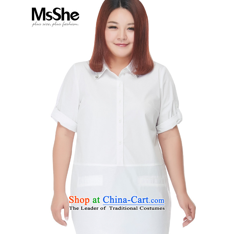To increase the number msshe female new summer 2015 MM thick lapel white shirts in 8695 long white 5XL
