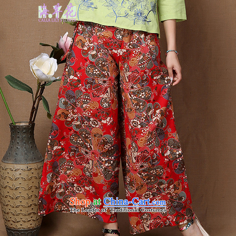 The sea route to spend the summer new national stamp larger straight legged pants Stretch Dress Pants J1168-e Foutune of red L