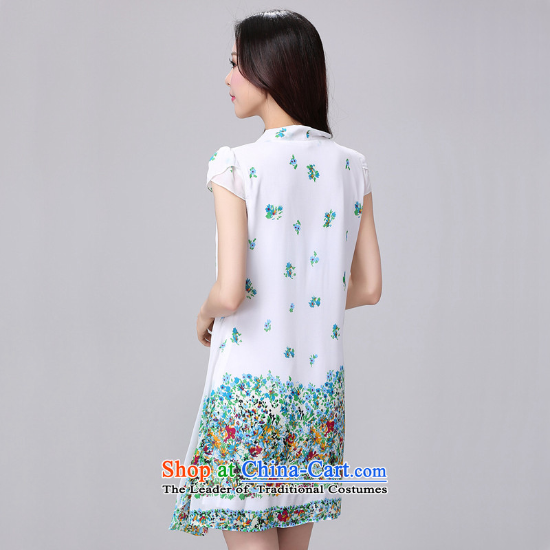 Xl Women 2015 new summer garden casual dress thick mm loose small saika video Sau San thin thick snow woven skirts of sister white flowers to large 4XL 175-190, Constitution Yi shopping on the Internet has been pressed.