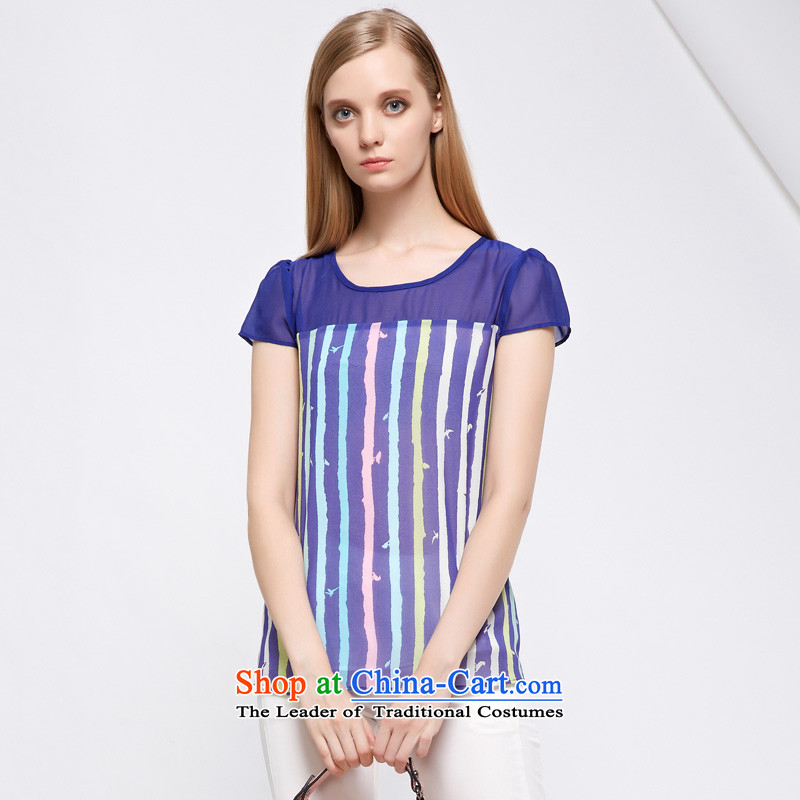 As provided for the new summer 2015 large female lady streaks chiffon XL Graphics thin short-sleeved T-shirt  5XL, Blue Cross-provisions 28.7 (qisuo) , , , shopping on the Internet