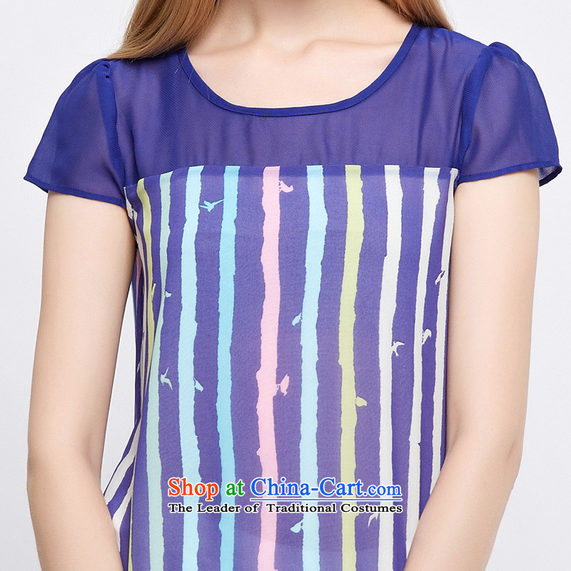 As provided for the new summer 2015 large female lady streaks chiffon XL Graphics thin short-sleeved T-shirt  5XL, Blue Cross-provisions 28.7 (qisuo) , , , shopping on the Internet