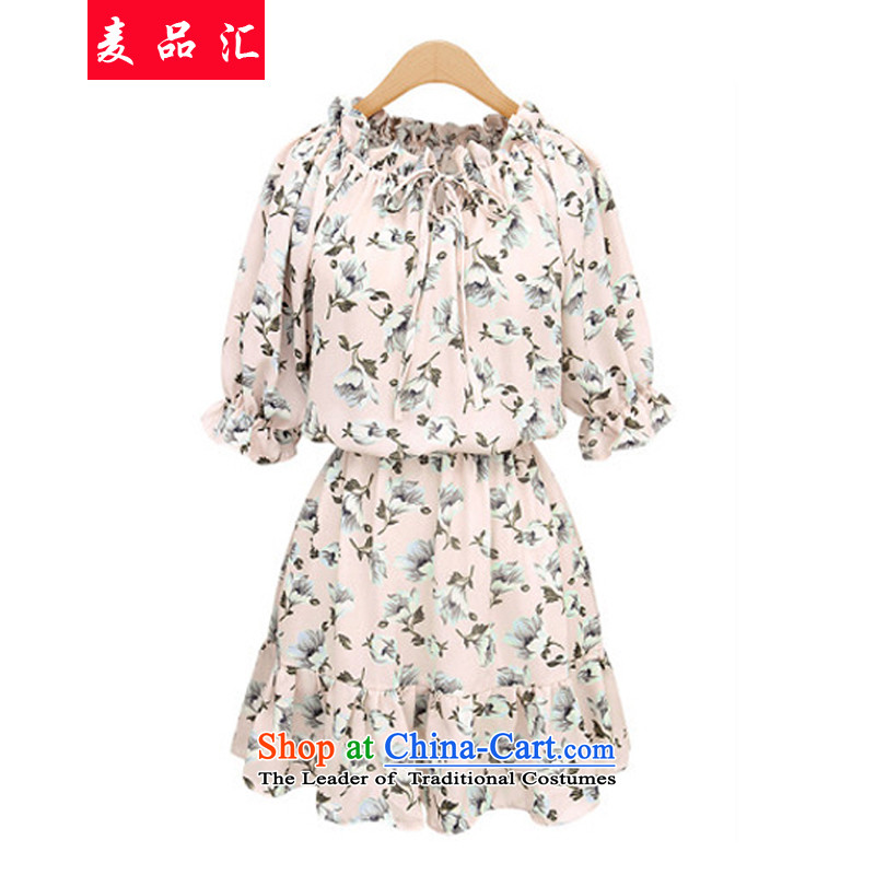 Mr Hui?2015 summer products Korean version of large numbers of ladies thick mm summer to increase the stamp duty in thin long loose video_ chiffon dresses?606?stamp?3XL Pink