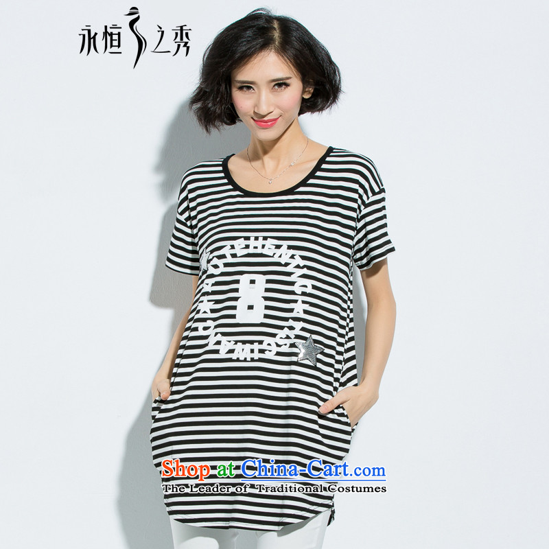 The Eternal-soo to XL T-shirts thick MM2015 summer new thick black and white modern fat sister streaks letters stamp T-shirt thin black-and-white graphics streaked color?2XL