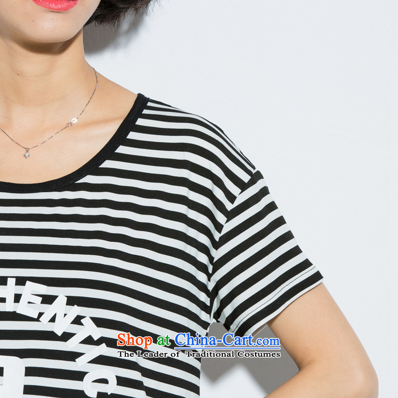 The Eternal-soo to XL T-shirts thick MM2015 summer new thick black and white modern fat sister streaks letters stamp T-shirt thin black-and-white graphics streaked color 2XL, eternal Soo , , , shopping on the Internet