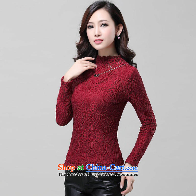 Chechi Connie plus extra thick lace forming the lint-free female 2015 Fall/Winter Collections new Korean version of large numbers of women are long-sleeved shirt SY032 lace wine red XXL, CHECHI NI (CICYNIA) , , , shopping on the Internet