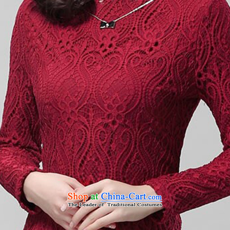 Chechi Connie plus extra thick lace forming the lint-free female 2015 Fall/Winter Collections new Korean version of large numbers of women are long-sleeved shirt SY032 lace wine red XXL, CHECHI NI (CICYNIA) , , , shopping on the Internet