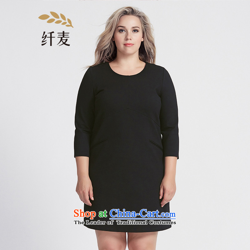 The former Yugoslavia Migdal Code women 2015 Autumn replacing the new fat mm stylish and simple plain long-sleeved dresses 953106288 black 4XL