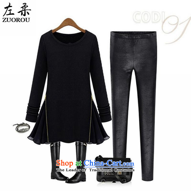 Left soft  King Code 2015 ultra thick MM autumn and winter blouses 200 catties thick children in graphics thin long thick black shirt XXXXXL180-210 forming the sister, left soft , , , shopping on the Internet