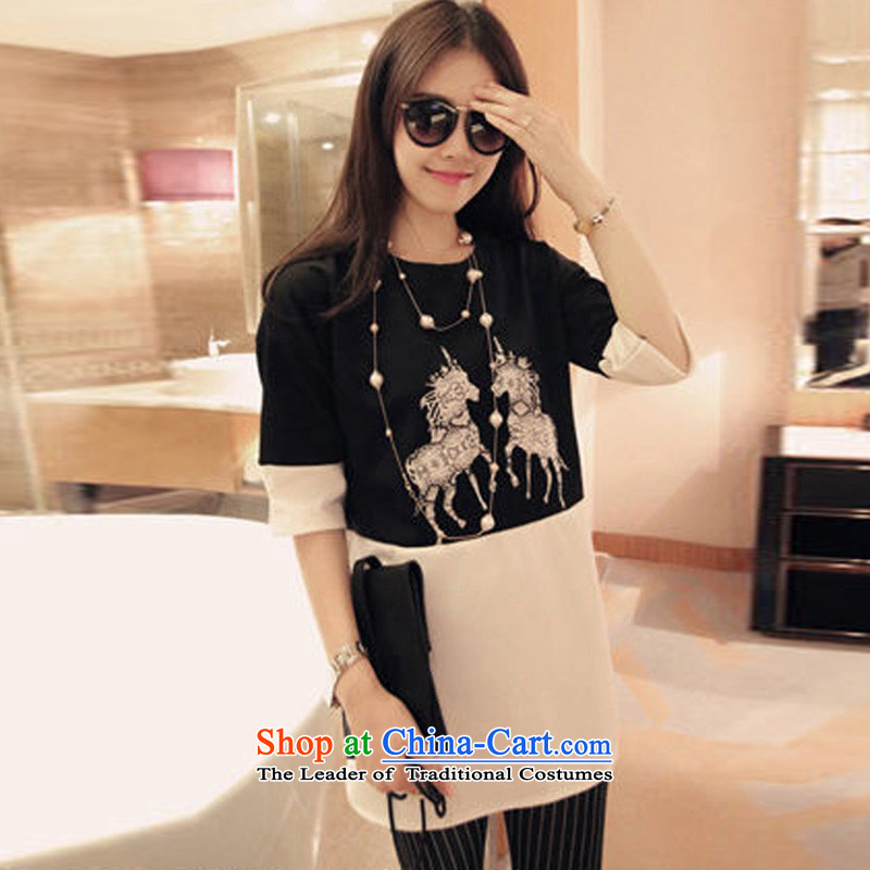 Billion by 2015 summer create new larger female thick mm version won thin half-sleeved T-shirt, long loose TEE black XXL, billion gymnastics shopping on the Internet has been pressed.
