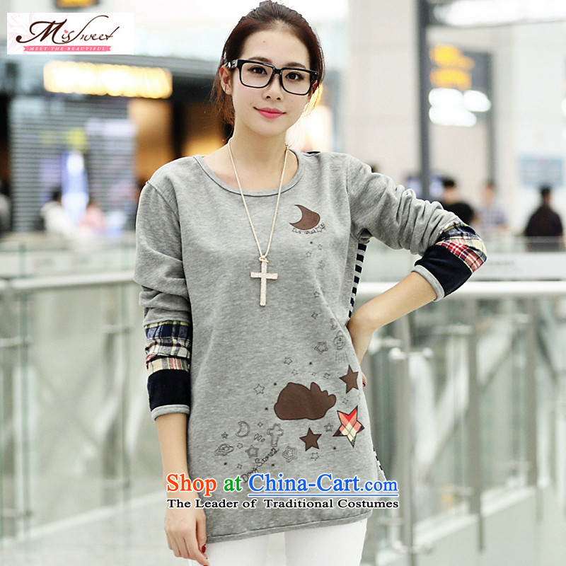 The litany of M T-shirt larger female video thin T-shirt thick MM plus lint-free sweater, forming the basis of the Netherlands long-sleeved shirt gray stampXXXL_ plus lint-free_