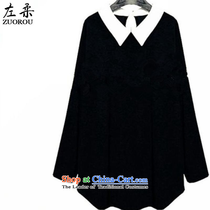 Left soft  thick MM spring and autumn 2015 long loose to increase of 200 large coal hedging Knitted Shirt long-sleeved cardigan leave two T-shirts are blackXXXXXL 175-210 catty