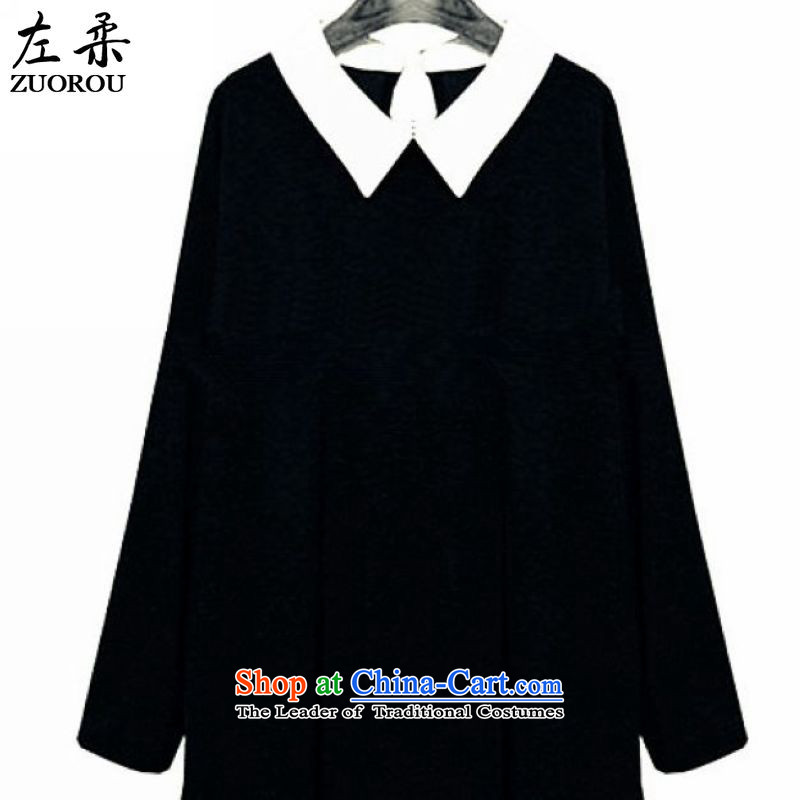 Left soft   thick MM spring and autumn 2015 long loose to increase of 200 large coal hedging Knitted Shirt long-sleeved cardigan leave two T-shirts are black XXXXXL 175-210, left soft , , , shopping on the Internet
