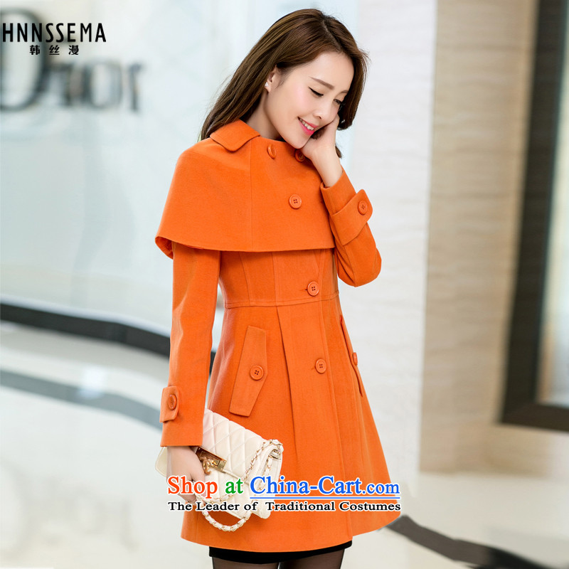 The Korean population spread?by 2015 autumn and winter new Korean Sau San a wool coat in the stylish look long wearing two cloak? jacket women's gross?HSM9001?ORANGE?XXXL