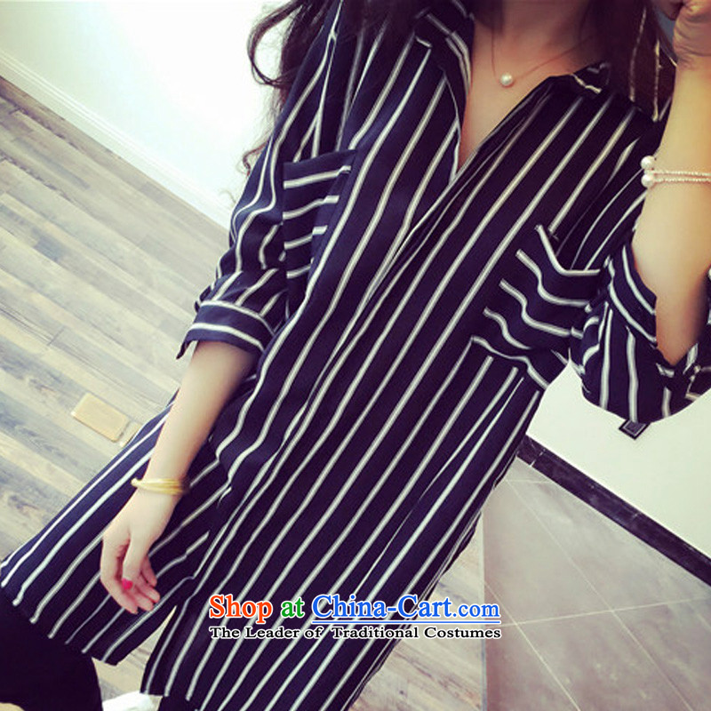 O Ya-ting to increase women's code 2015 summer in New mm thick long chiffon shirt striped shirts female black 3XL 145-165 recommends that you, O Jacob aoyating Ting () , , , shopping on the Internet