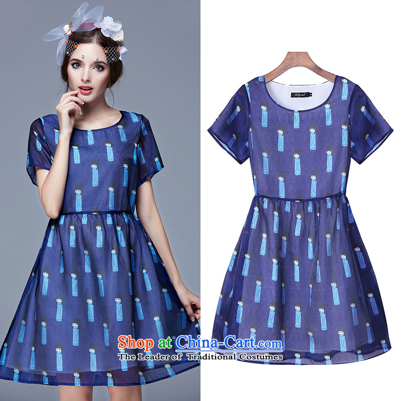 Chiffon summer large European and American women to increase mm thick 200 catties Sau San eugen duerrwachter yarn thick sister dresses large dark blue 5XL, Europe still the , , , shopping on the Internet