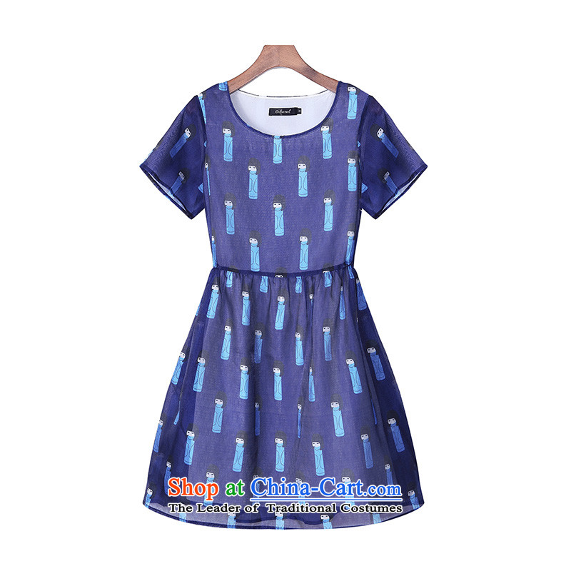 Chiffon summer large European and American women to increase mm thick 200 catties Sau San eugen duerrwachter yarn thick sister dresses large dark blue 5XL, Europe still the , , , shopping on the Internet