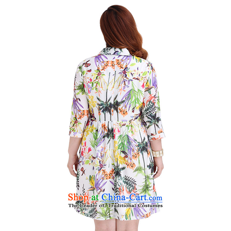 The former Yugoslavia Li Sau 2015 autumn large new mount female stylish lapel rainforest plant flowers and birds stamp Foutune of video-shirt thin dresses on white green 2XL, Subhead (No. Small Li Sau-shopping on the Internet has been pressed.