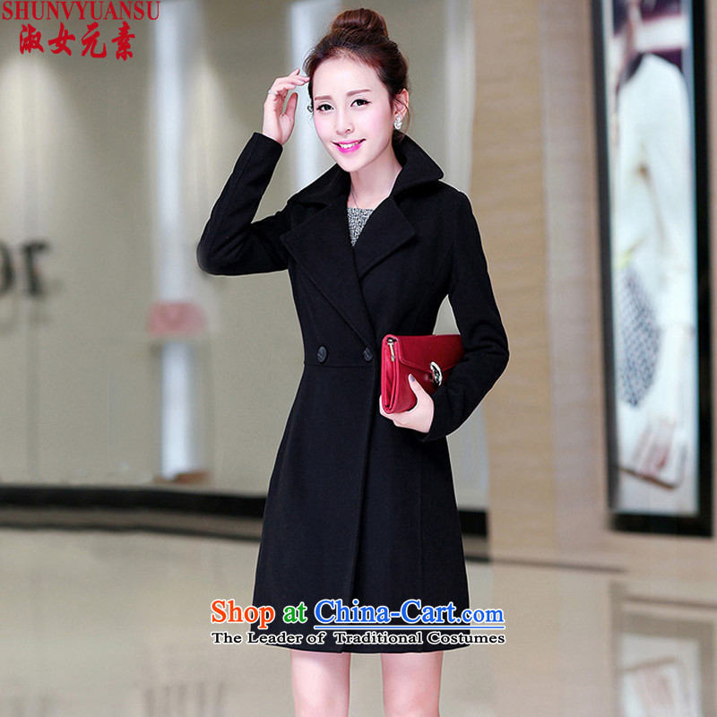 Lady element 2015 autumn and winter new Korean version of long wool a coat of Sau San video thin double-reverse collar gross? coats OL temperament female professional black M gentlewoman elements (shunvyuansu) , , , shopping on the Internet
