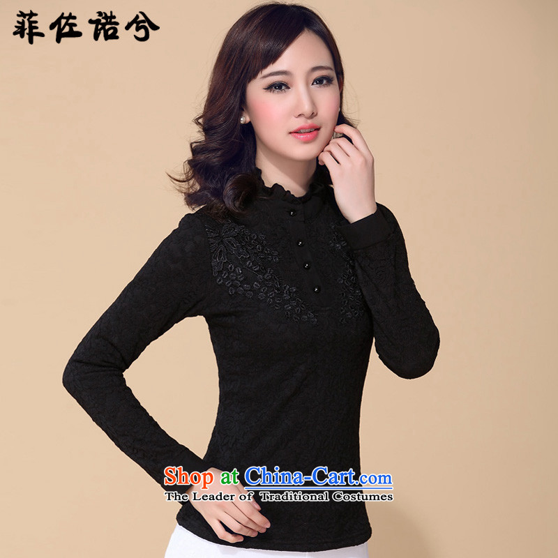 The officials of the fuseau larger female lace small collar to wear shirts xl thick mm plus extra thick lace shirt lint-free?5XL black