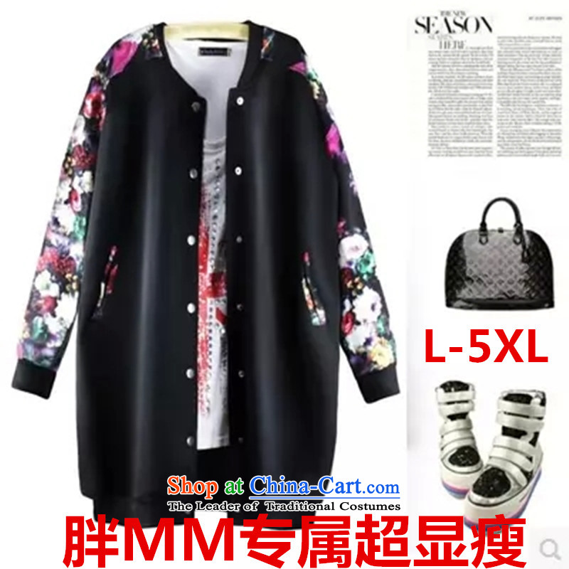 In spring and autumn 2015 new for women xl women thick MM thick, Hin thin, long wave cardigan baseball uniform leisure loose sweater jacket 200 catties XXXXL black