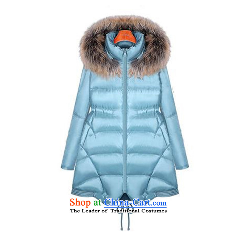The Korean version of the new txin 2015, larger women Fall/Winter Collections windbreaker cotton jacket to intensify the thick, thin cap graphics loose hair for cotton coat lake blue 880, 145-165 3XL catty ,txin,,, shopping on the Internet