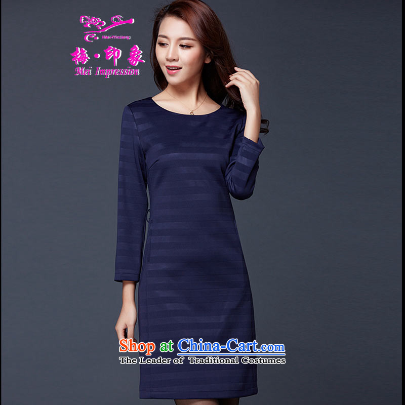 2015 Fall_Winter Collections New Sau San video thin long-sleeved dresses in the establishment of a career with long-sleeved blouses and dresses larger skirt suits evening dress?608 long-sleeved blue?XXXXL