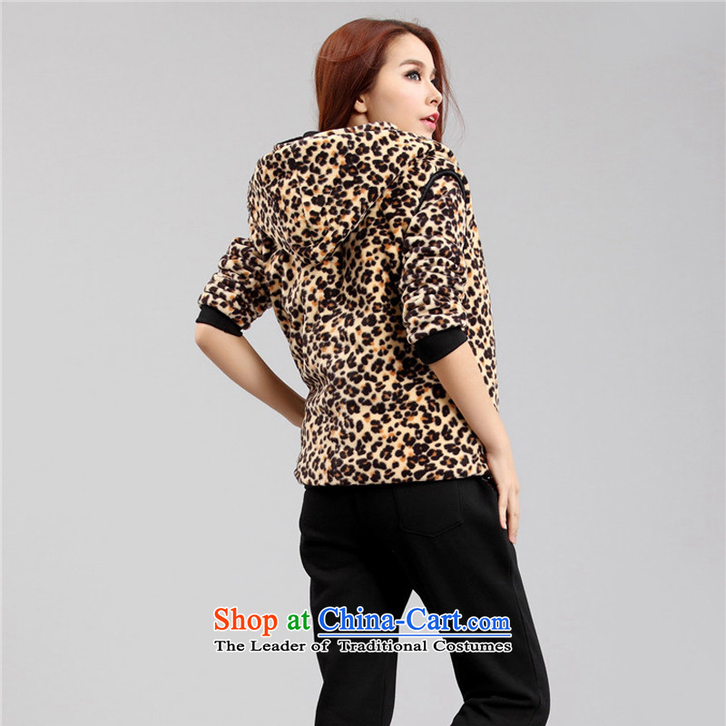 Yet by 2015 autumn and winter biao new Korean version of large numbers of ladies Leopard Ma focused sister stereo relaxing decor of the sportswear apparel 35567 3-piece set three Kit 4XL chest 120, 160-200 recommended Biao (BIAOSHANG yet shopping on the Internet has been pressed.)