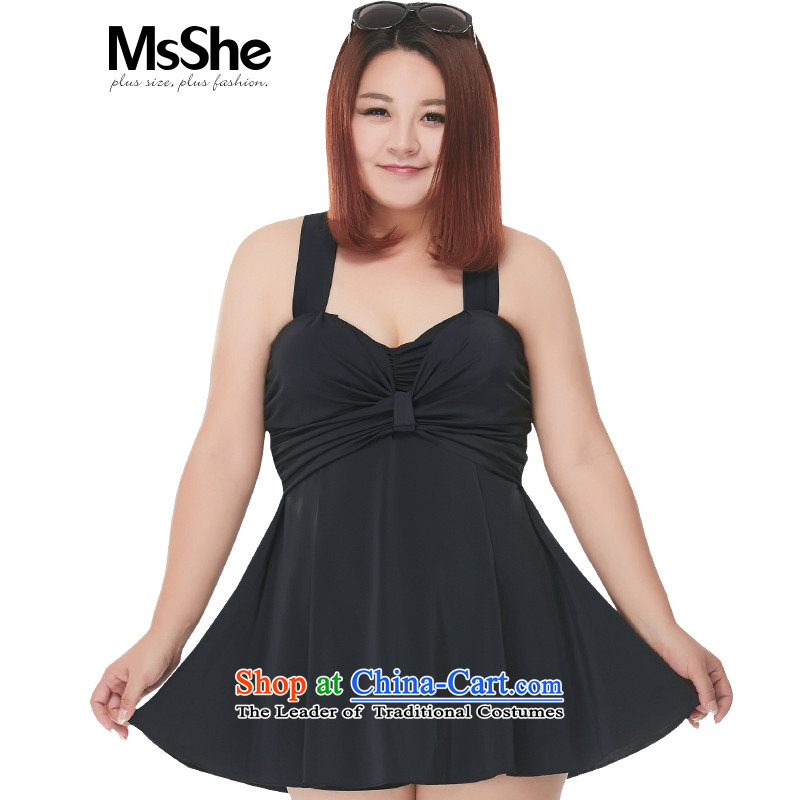 Large msshe women 2015 new summer gather Deep v all-collar Flat Angle Skort swimsuit 4822nd 3XL black