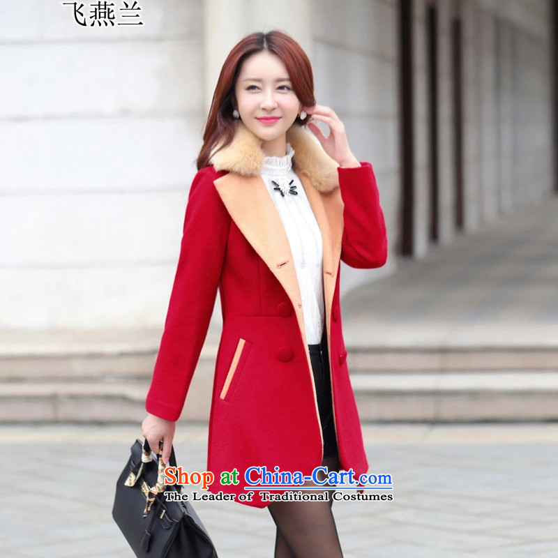 Fei Yan estimated?2015 autumn and winter coats Korean gross?   in the medium to long term gross coats female RED?M?