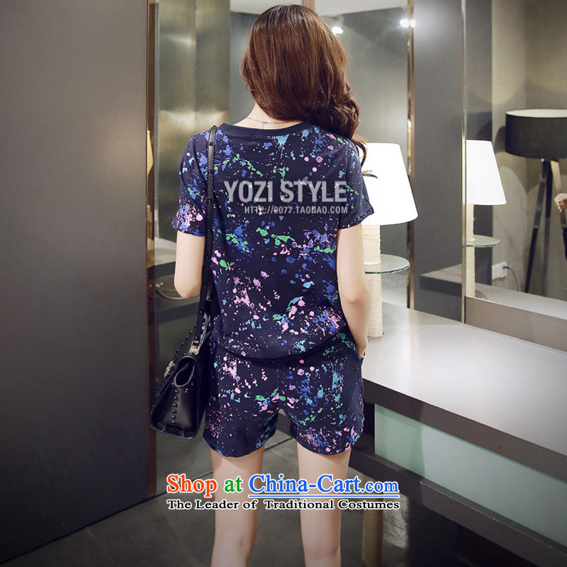 Billion by 2015 summer create new larger ladies casual sports wear thick mm summer video thin short-sleeved T-shirt shirt + shorts two kits blue XXL, billion gymnastics shopping on the Internet has been pressed.