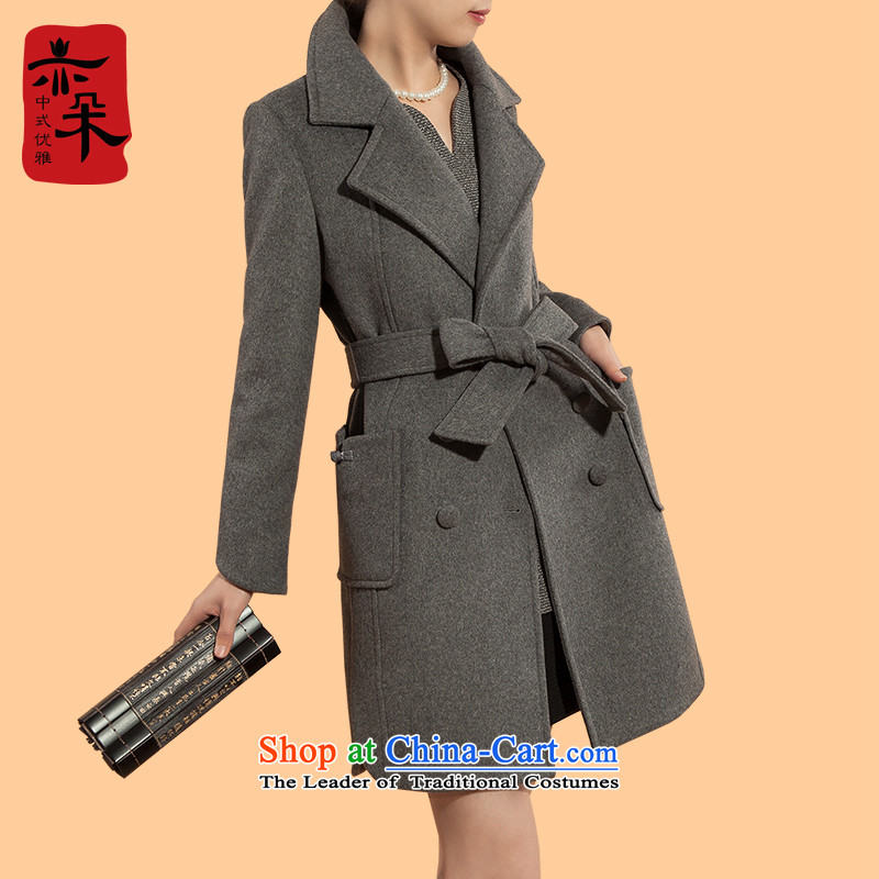 Also a NEW 2015 autumn and winter thick wool coat girl in long? high-end temperament duplex woolen coat a wool coat female Gray L, also a shopping on the Internet has been pressed.