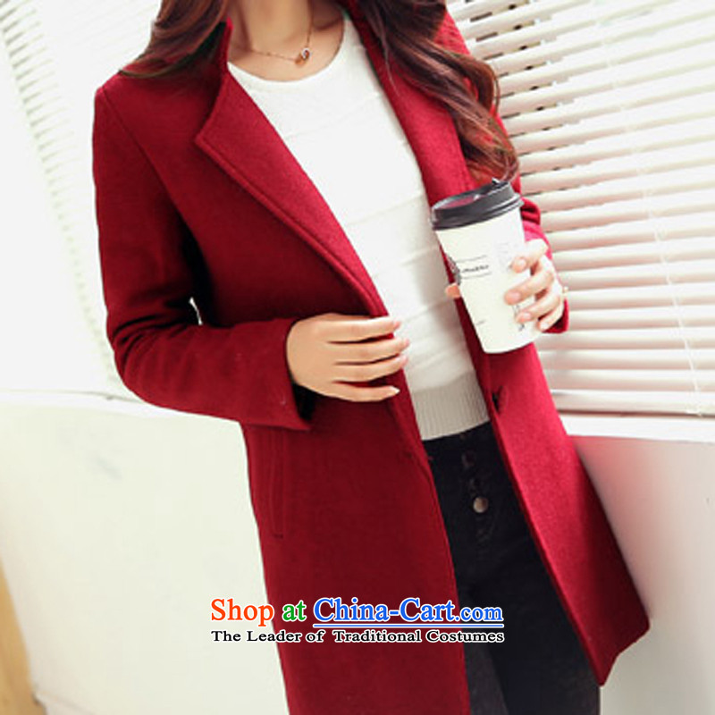Install the latest Autumn 2015 OEHE, Korean long jacket, Sau San stylish girl video thin lapel long-sleeved gross coats, wine red M,oehe,,,? Online Shopping