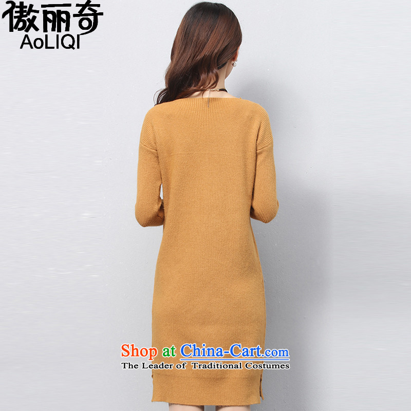 The United Lai Chi 2015 Fall/Winter Collections new Korean version of large numbers of women in the long forming the Netherlands long-sleeved sweater knit-coated apron AQ1217 female clothes  Yellow XL, United Lai (aoliqi) , , , shopping on the Internet