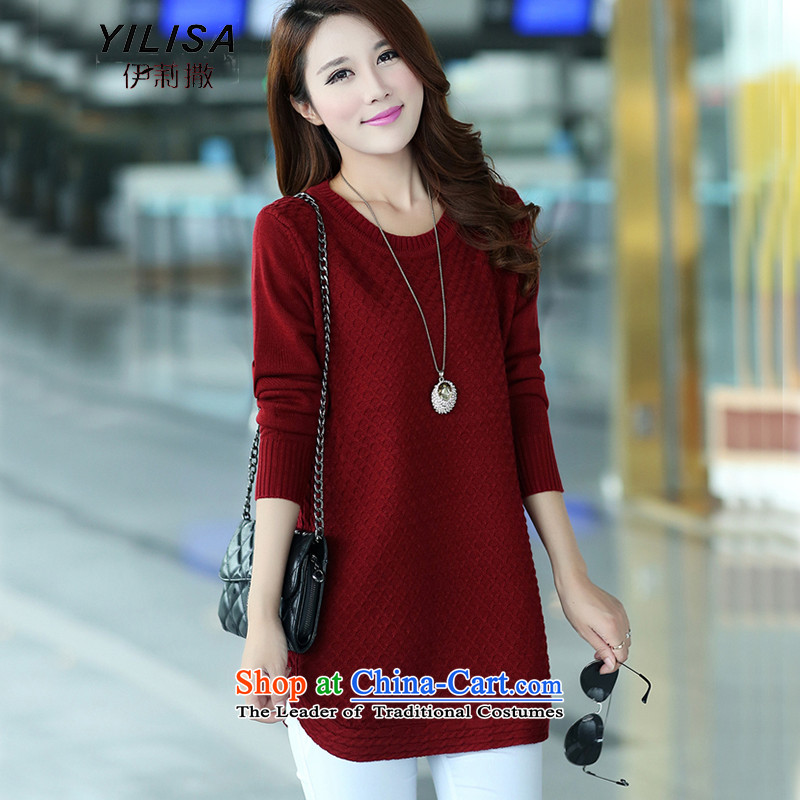 Elizabeth sub-To increase the number of female new stylish shirt, long-sleeved sweater MM thick Korean video in szie thin solid long sleeved clothes Knitted Shirt dresses T-shirt wine red XXL recommended weight, 140-160 characters, the Reine (YILISA sub-shopping on the Internet has been pressed.)