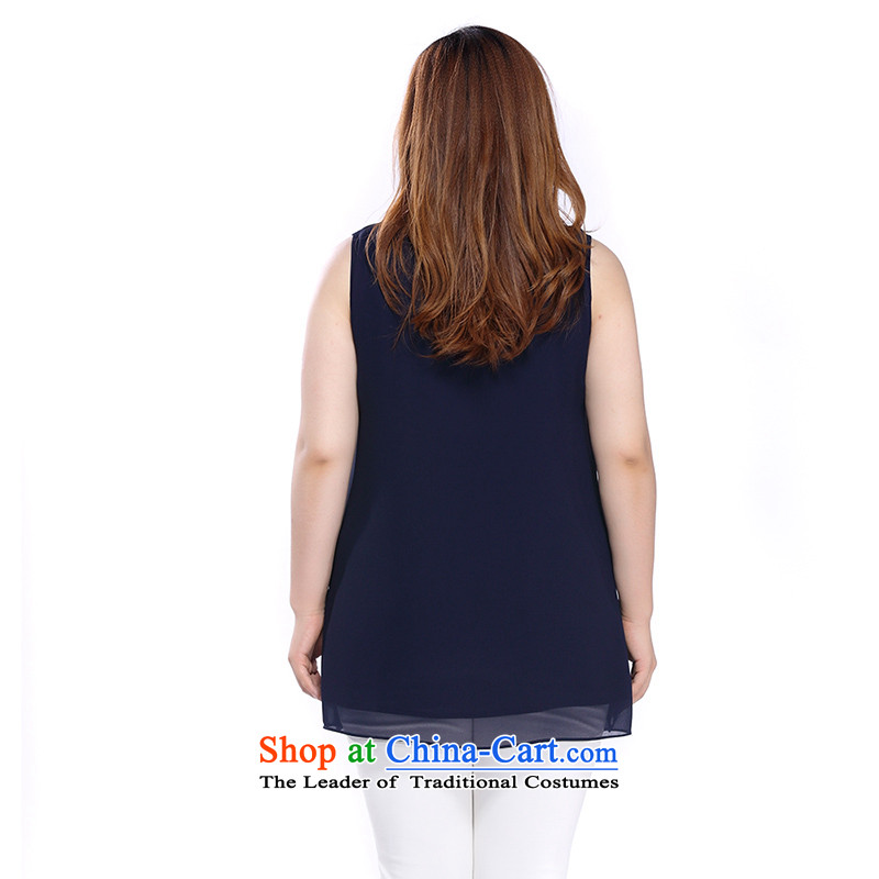 The former Yugoslavia Li Sau 2015 autumn large new mount female temperament round-neck collar lace stitching ironing drill not under Rules 0286 vest possession of small Li Hsiu-blue 2XL, shopping on the Internet has been pressed.