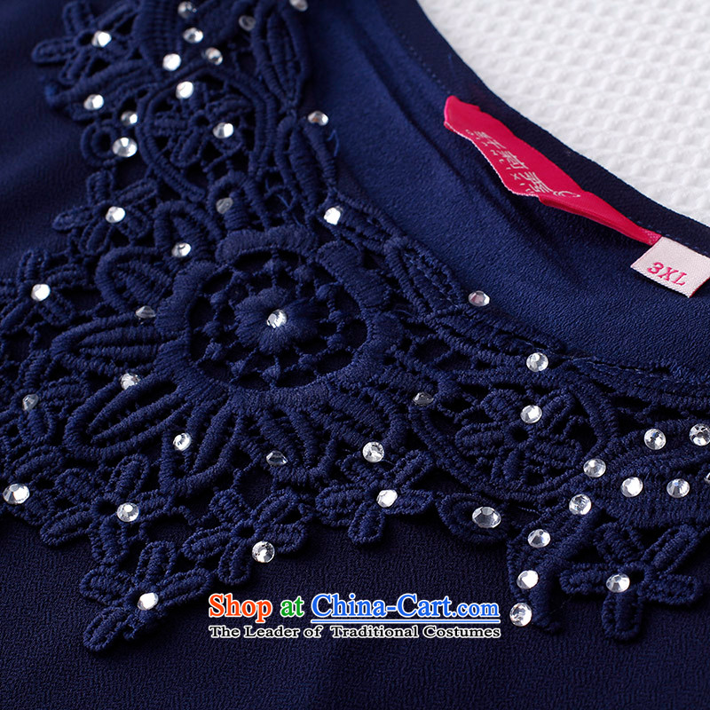 The former Yugoslavia Li Sau 2015 autumn large new mount female temperament round-neck collar lace stitching ironing drill not under Rules 0286 vest possession of small Li Hsiu-blue 2XL, shopping on the Internet has been pressed.