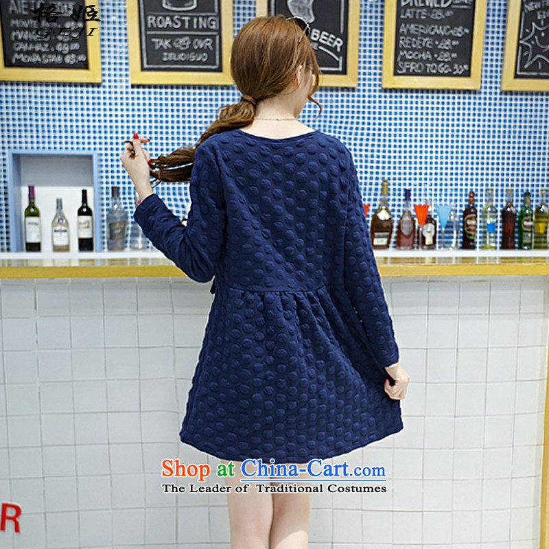 In the autumn of 2015 version of Suu Kyi won new larger female thick solid sister long-sleeved dresses in autumn and winter long intensify thick navy 2XL, GRID-hee (GEJI) , , , shopping on the Internet