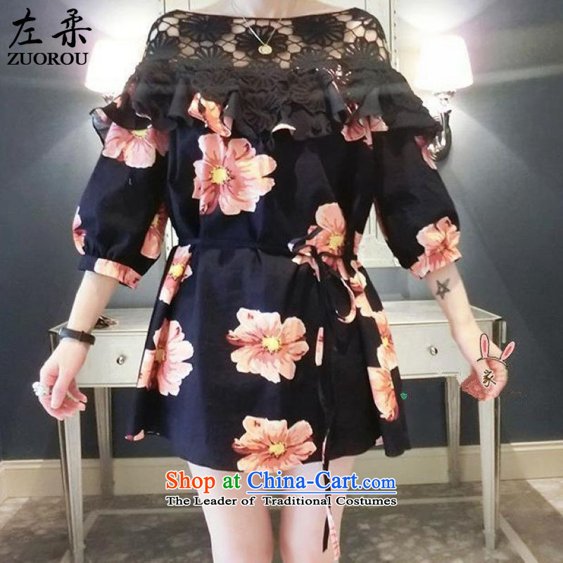 Left soft   Korean to 2015 XL women 200 mm thick summer catty thick black hook flowers sister engraving graphics thin skirt suits XXXXXL 180-200, left soft , , , shopping on the Internet