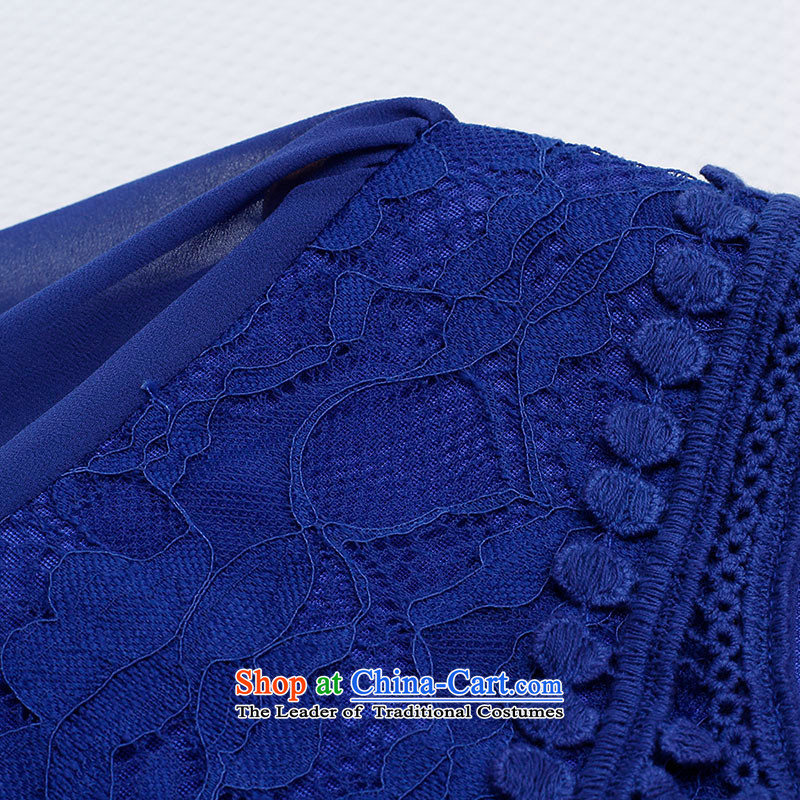 The former Yugoslavia Li Sau 2015 autumn large new mount female stylish V-Neck Lace Embroidery stitching fresh dress 2XL, Blue Small Li Subhead (No. Soo , , , shopping on the Internet