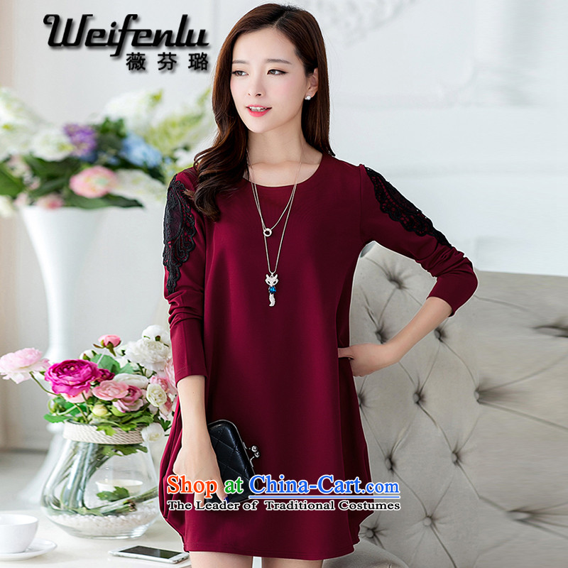 Ms Audrey EU law, Xu Jialu 2015 Women's large in long thick MM plus lint-free thick long-sleeved dresses autumn and winter S1027 wine red _not worthy necklace_ L