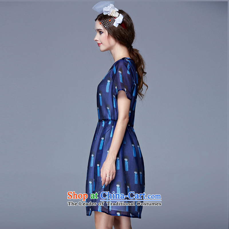 Rui Mei to to increase women's code for summer 2015, Europe and the new mm thick Foutune of video thin puppet stamp the yarn short-sleeved dresses N3695 5XL, Rui Mei be blue (RIUMILVE) , , , shopping on the Internet